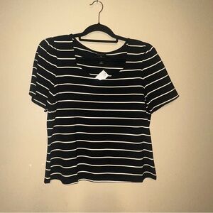 Worthington Black and White Striped Short Sleeve Top